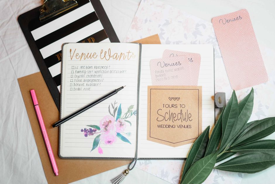 Professional wedding planner with clipboard organizing event