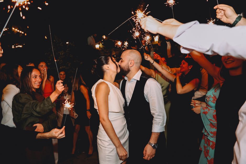 Exciting wedding sparkler exit celebration